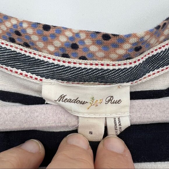 Anthropologie Meadow Rue V Neck Print Peplum Pom Pom Striped Sleeveless Tank Top - Picture 6 of 9